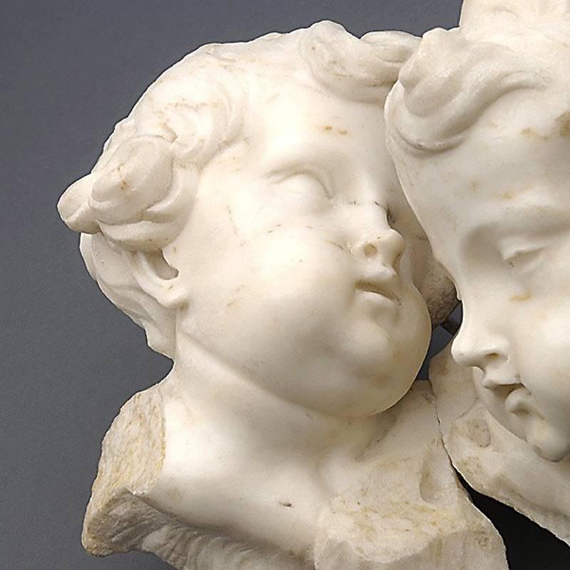 Baroque Revival 19th Century Italian Marble Bust Plaque of Two Cherubs