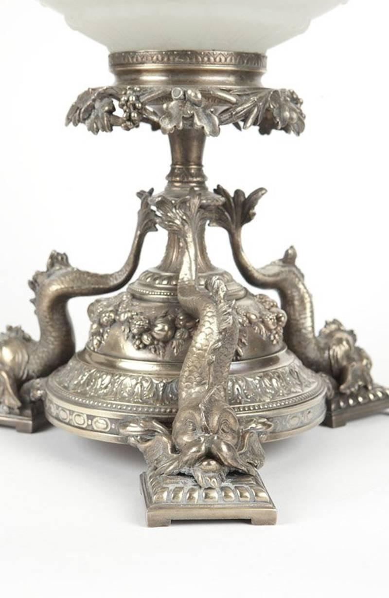 Neoclassical 19th Century Silvered Bronze and Opaline Centerpiece