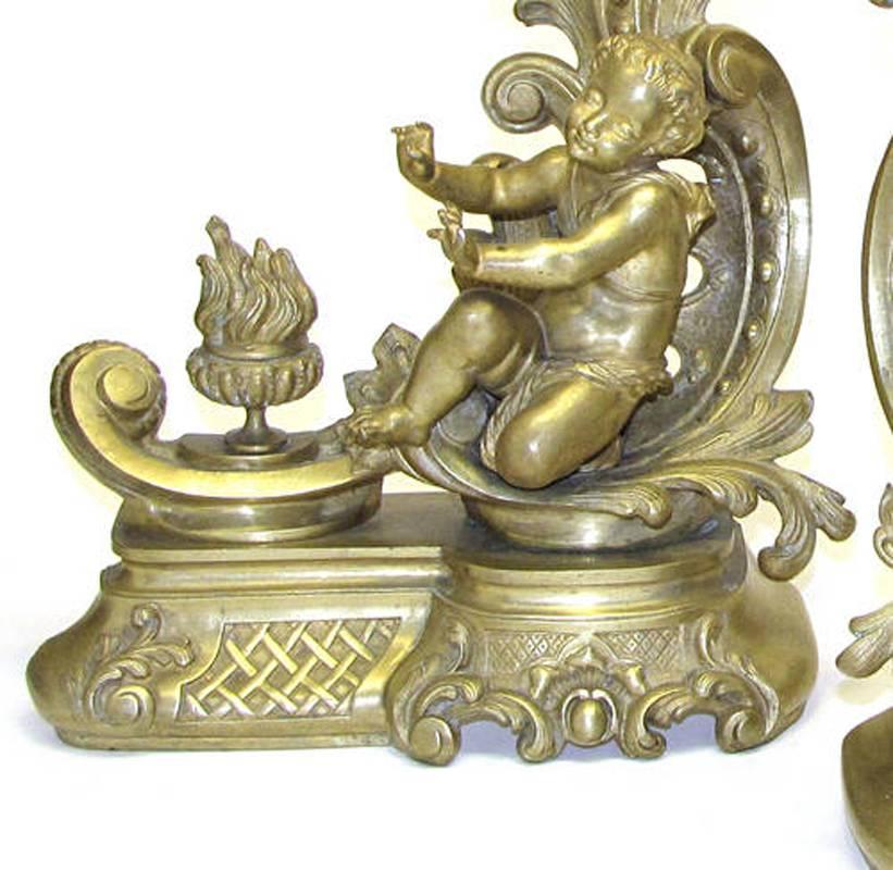 French Pair of 19th Century Gilt Bronze Figural Chenets