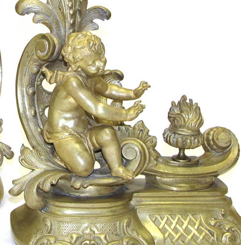 Louis XVI Pair of 19th Century Gilt Bronze Figural Chenets