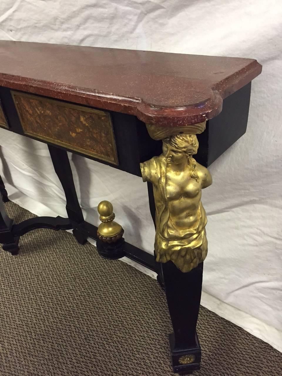 French Bronze Mounted Faux Painted Consoles, 19th Century In Good Condition In Cypress, CA