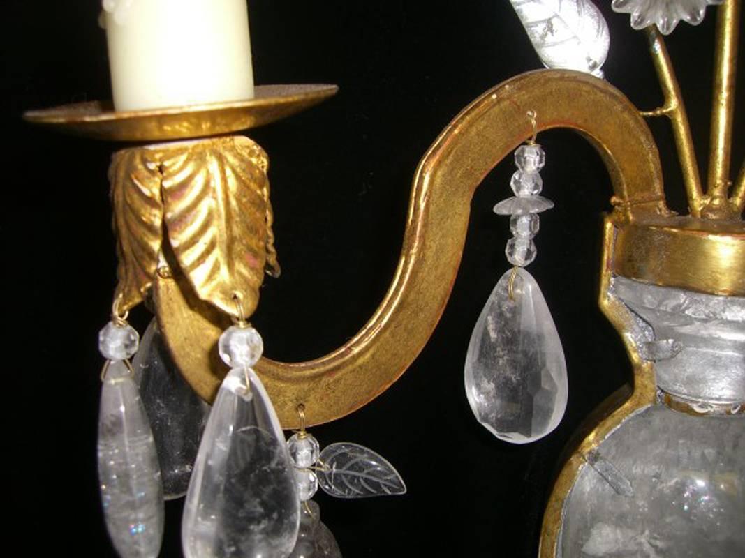 Pair of Bagues Style Rock Crystal Two-Light Sconces For Sale 2