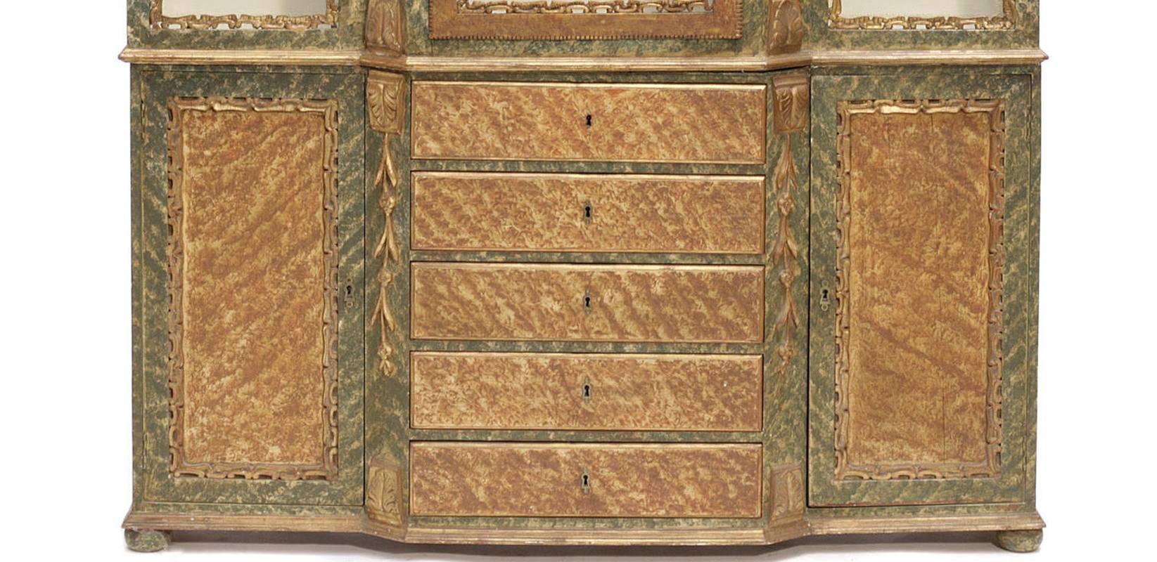 Italian Venetian Baroque Style Breakfront Display Cabinet, 19th Century