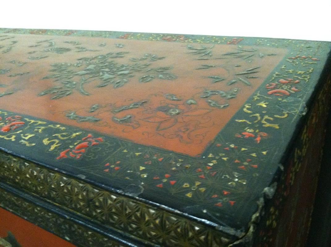 Polychromed Chinese Black and Polychrome Lacquer Cabinet, Early 20th Century