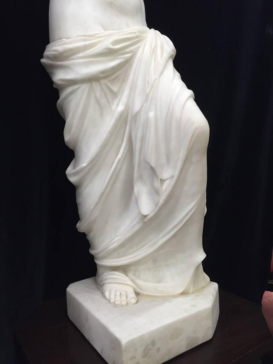 Italian Neoclassical Carved White Marble Statue of Venus, 19th Century