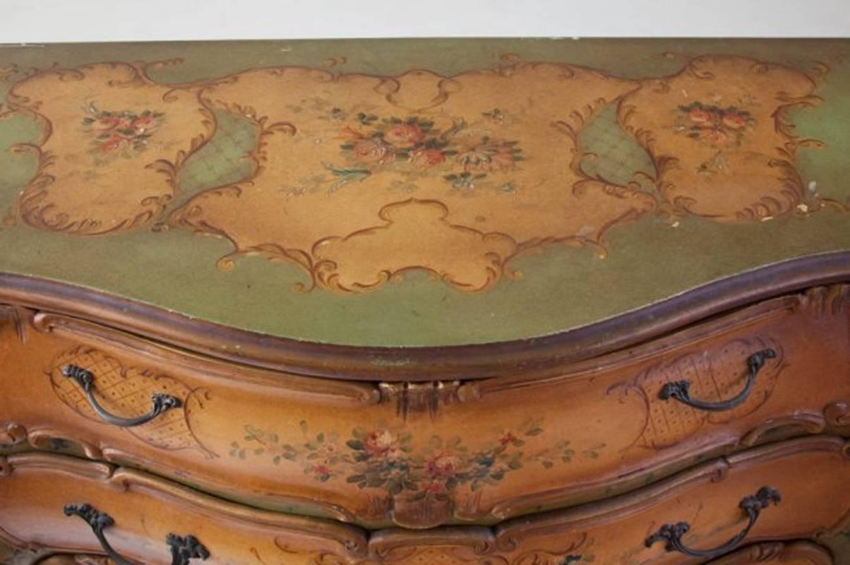 French Venetian Painted Rococo Style Bombe Commode