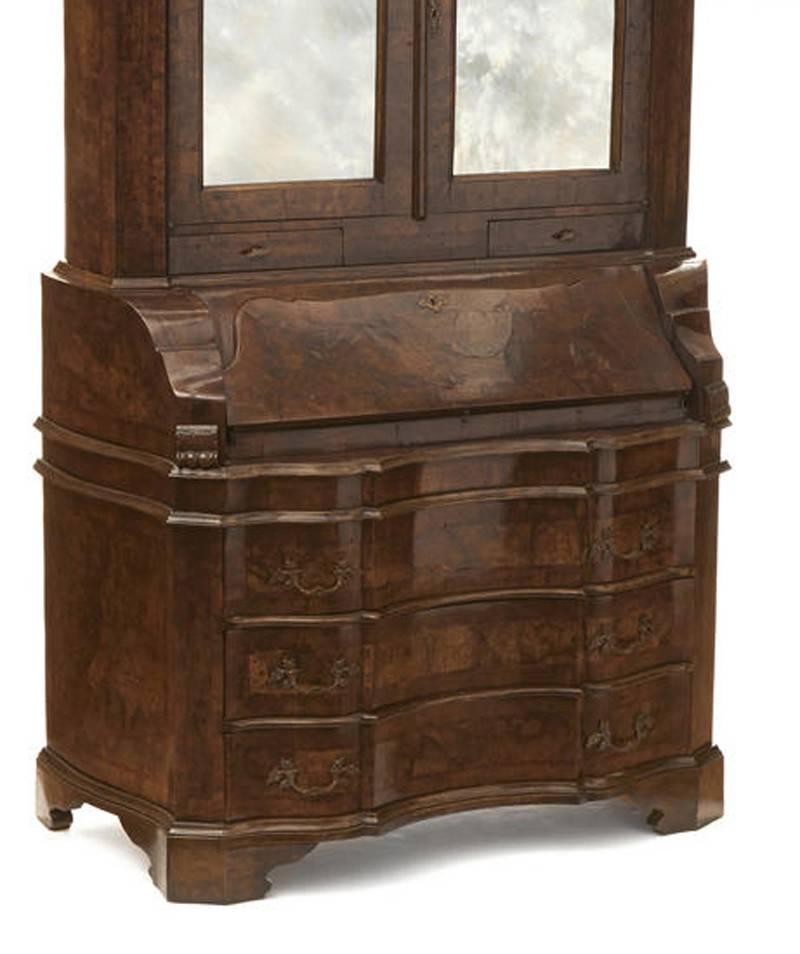 Early 20th Century Antique Italian Baroque Style Burl Walnut Secretary Cabinet