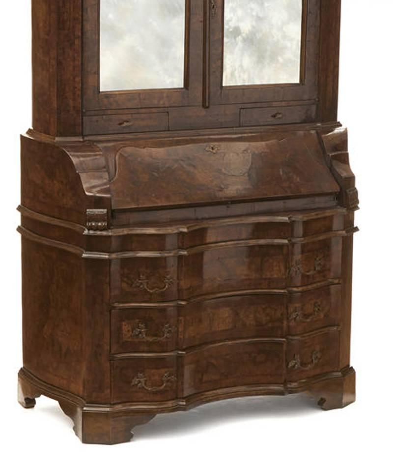 Antique Italian Baroque Style Burl Walnut Secretary Cabinet For