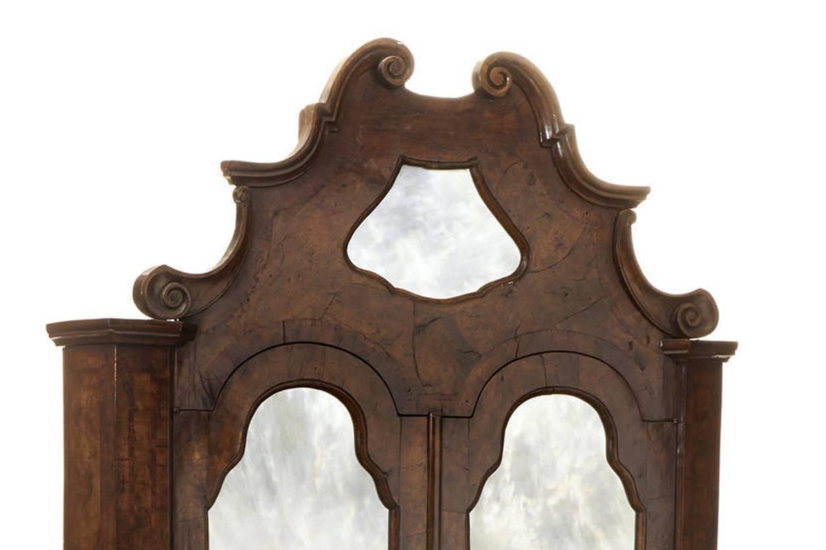 Antique Italian Baroque style burl walnut secretary cabinet.