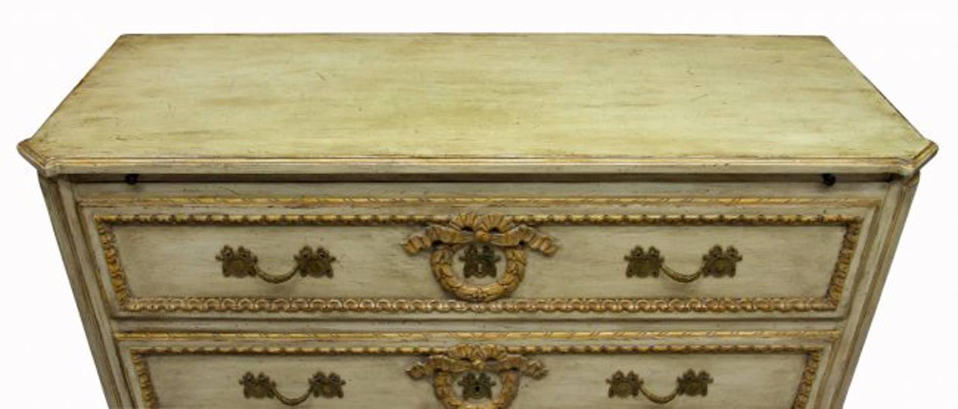 French Louis XVI Style Beige Painted Two-Drawer Commode In Good Condition In Cypress, CA