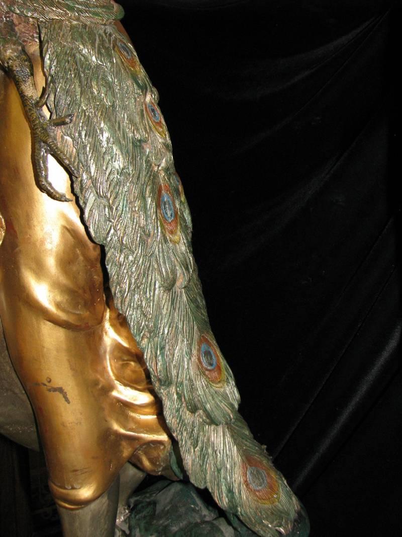 Monumental Pair of Patinated Bronze Torchiere Signed 2