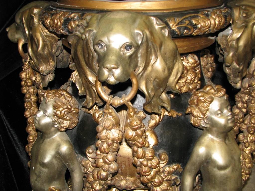 Monumental Pair of Patinated Bronze Torchiere Signed 3