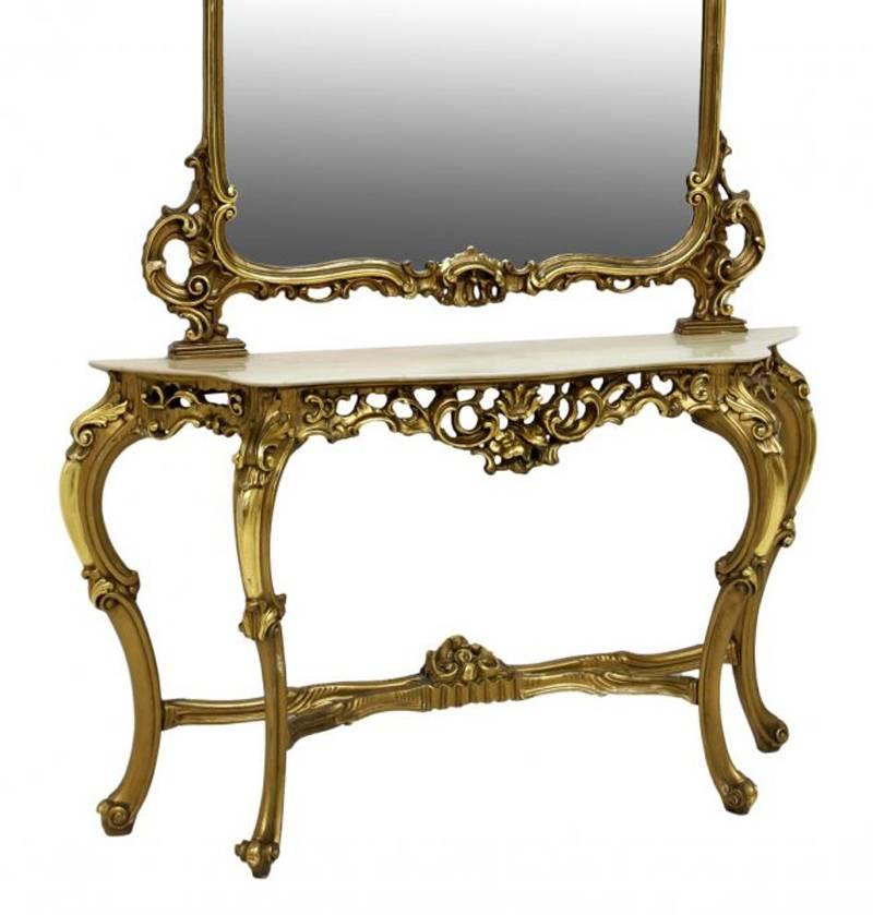 Louis XV French Giltwood Console and Mirror with Marble Top