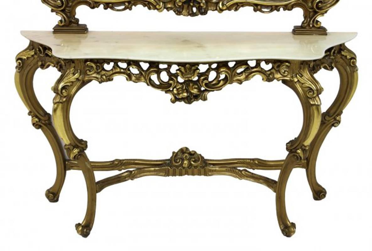 French Giltwood Console and Mirror with Marble Top In Good Condition In Cypress, CA