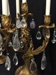 Pair of French Ormolu Candelabra with Rock Crystal and Amethyst Quartz