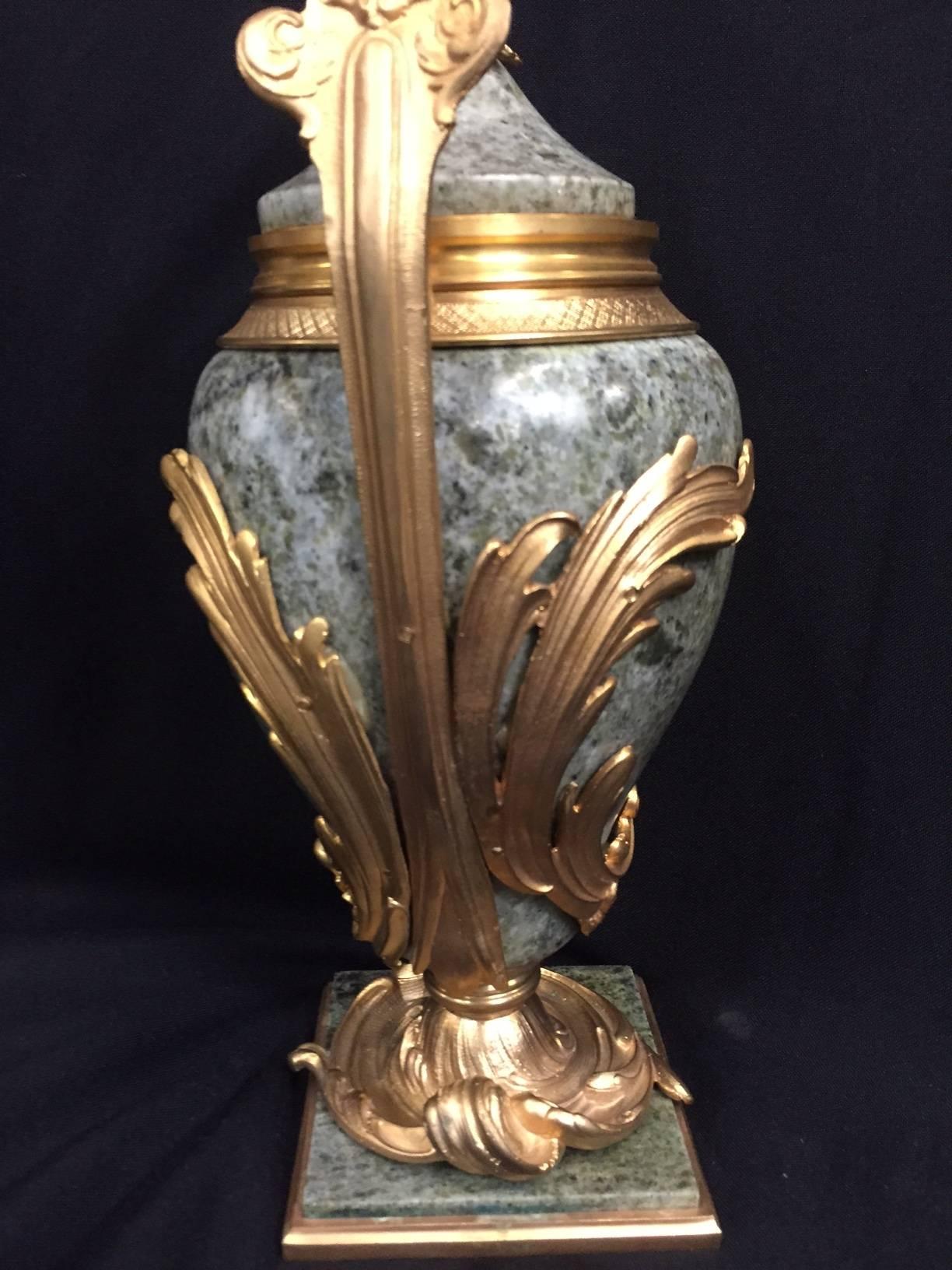 20th Century Pair of French Ormolu-Mounted Marble Urns with Cherubs