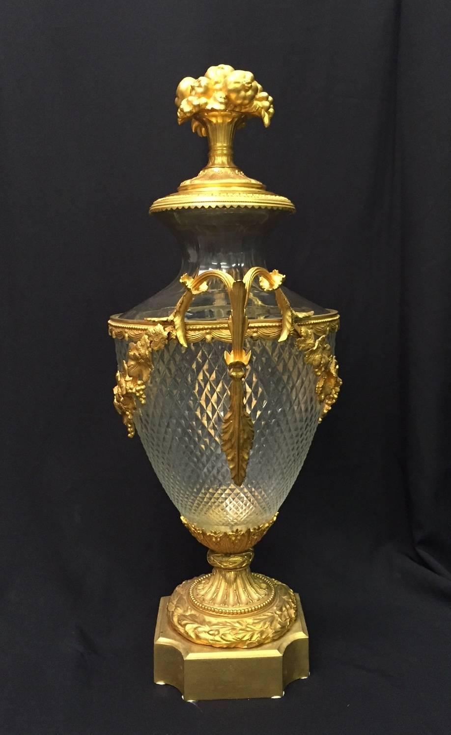20th Century  French Ormolu-Mounted Cut Crystal Covered Urn