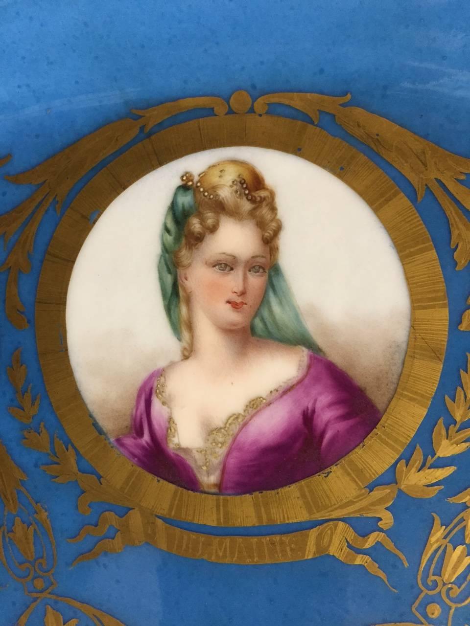 Gold Leaf Important French 19th Century Sevres Round Plaque with Royal Portraits