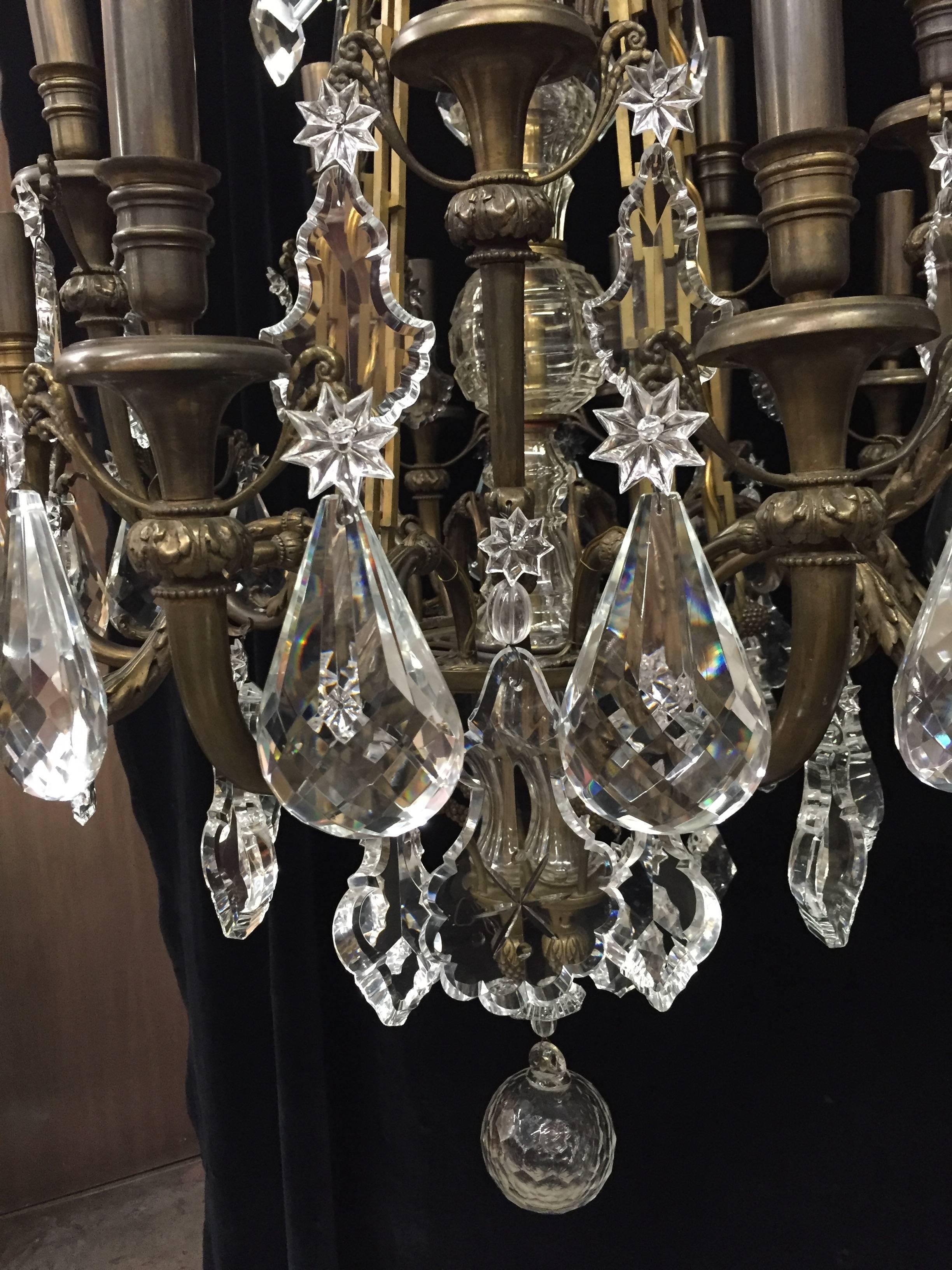 French Antique Signed Baccarat Bronze and Crystal Chandelier For Sale