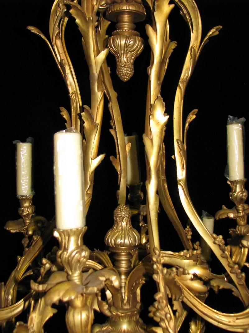 20th Century Pair of Louis XV Style Bronze Eighteen-Light Chandeliers