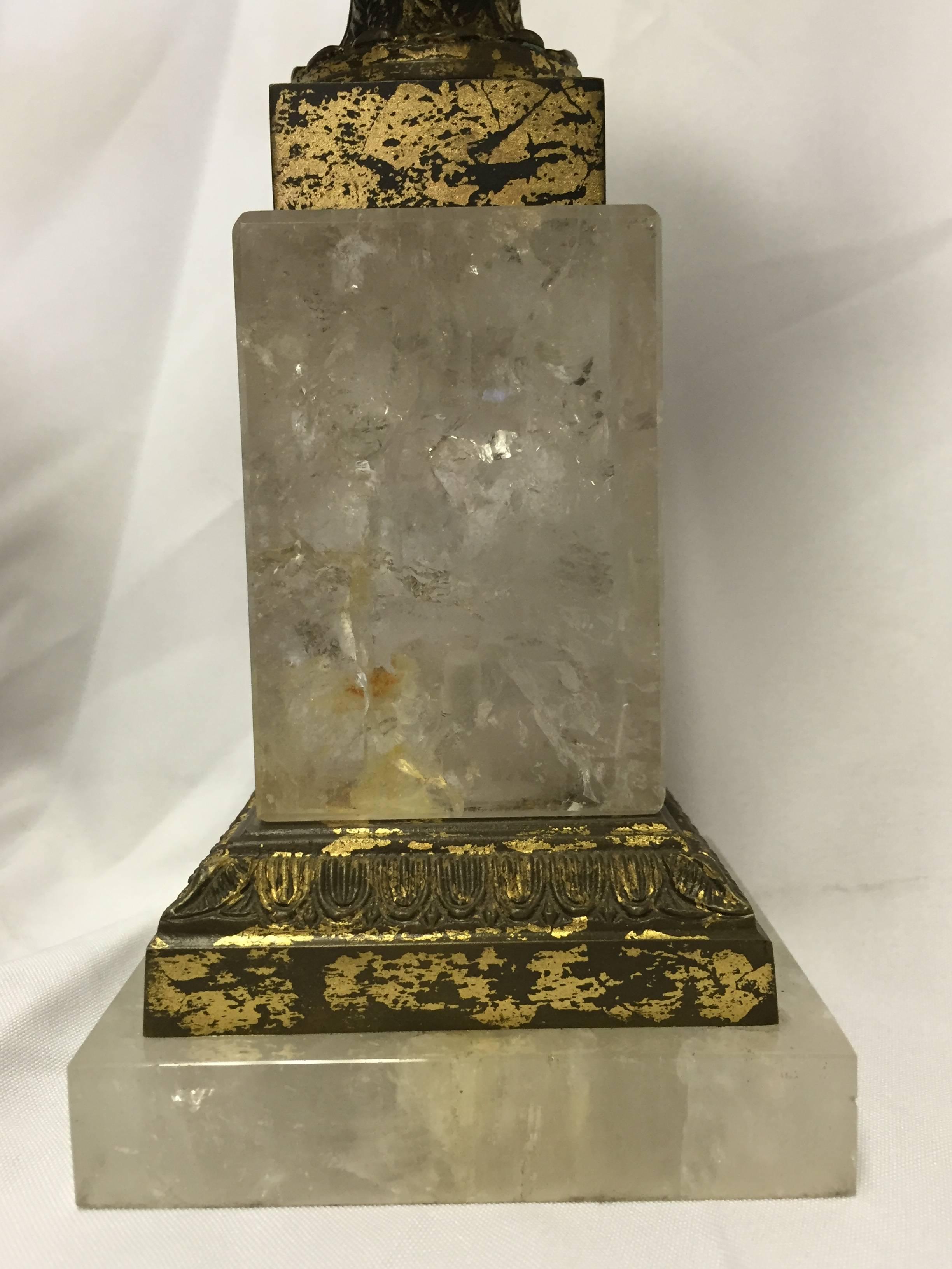 Italian Neoclassical Style Pair of Rock Crystal and Bronze Tazzas In Good Condition For Sale In Cypress, CA