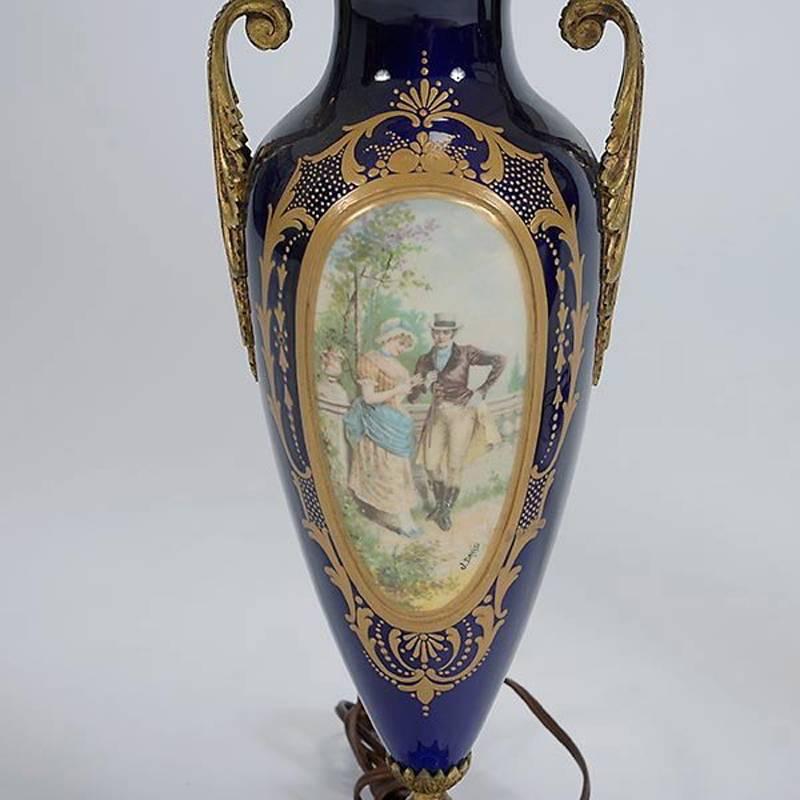 French Pair of Sèvres Style Porcelain Urns Mounted Lamps