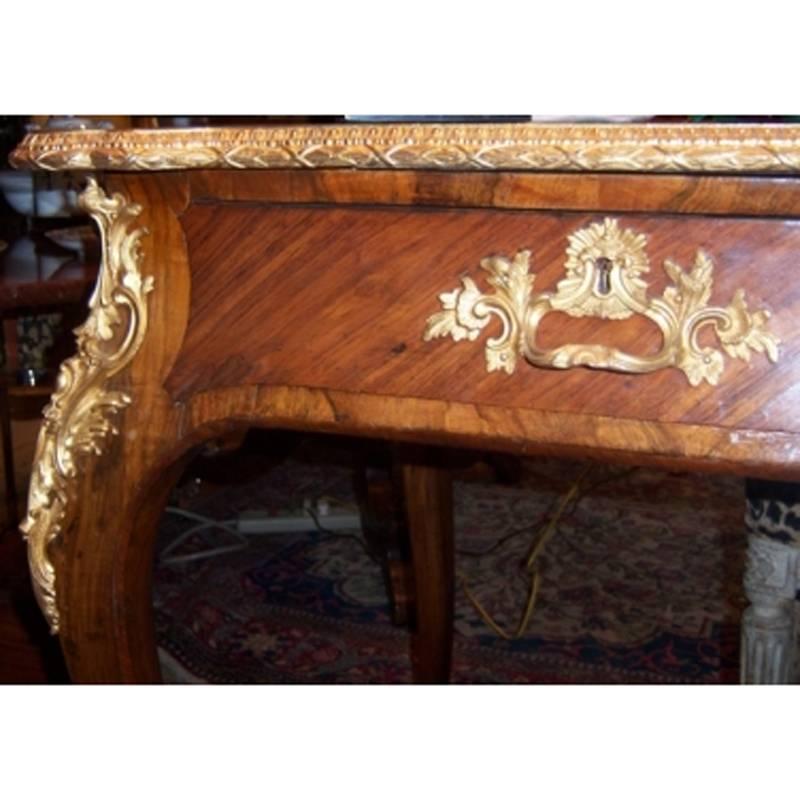  French Marble Inlay Topped Bureau Plat Desk, 19th Century In Good Condition In Cypress, CA