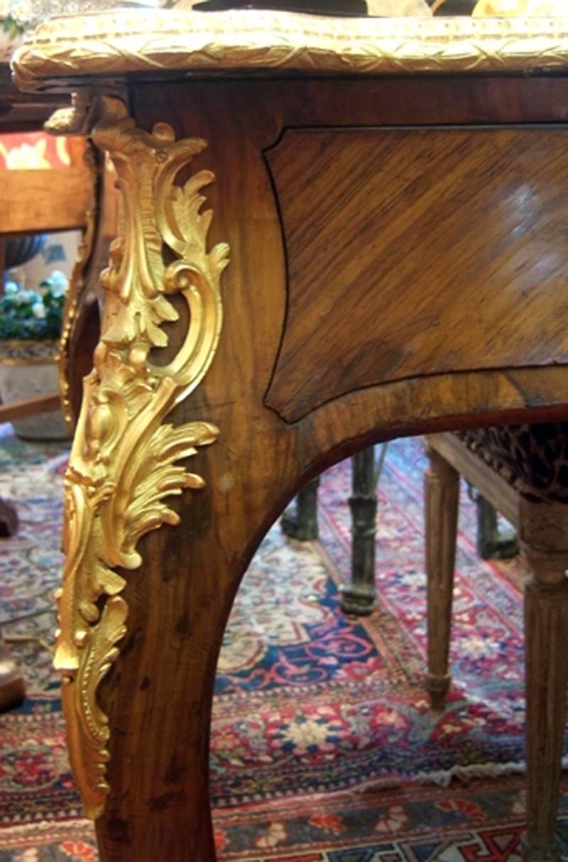 Ormolu  French Marble Inlay Topped Bureau Plat Desk, 19th Century