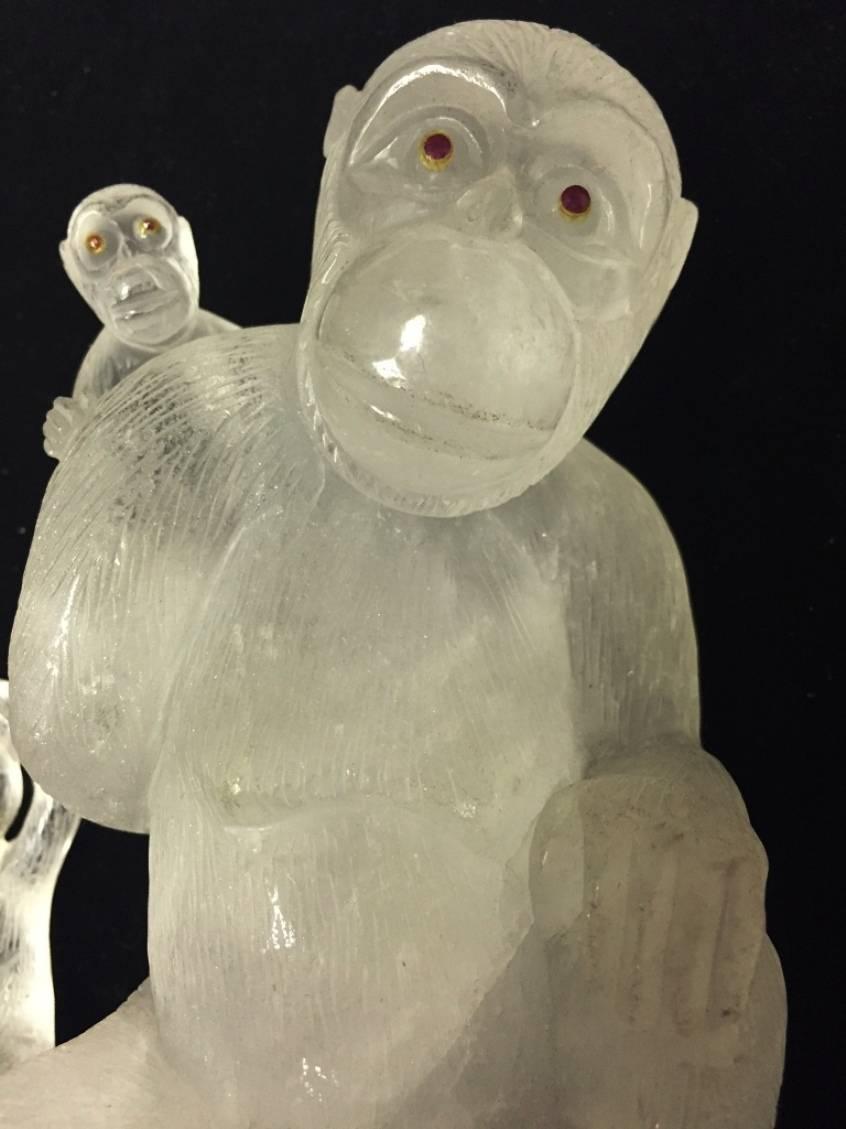 Hand-Carved and Hand-Polished Rock Crystal Monkey Set 1