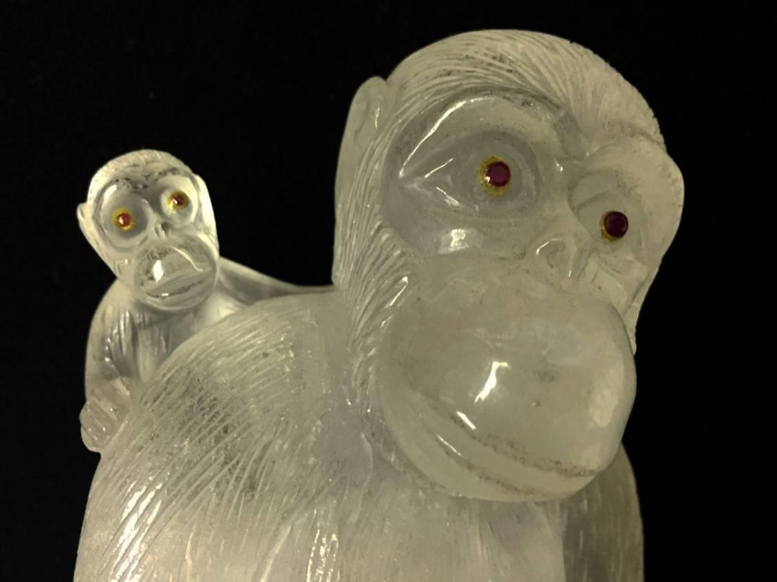 Hand-Carved and Hand-Polished Rock Crystal Monkey Set 2