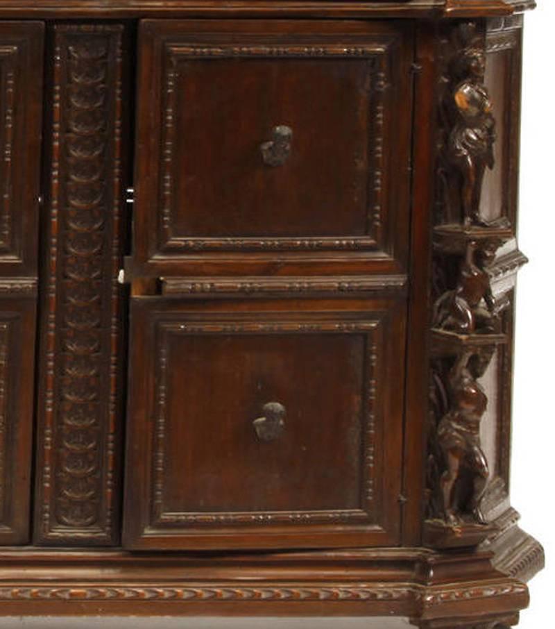 Italian Renaissance Style Carved Walnut Figural Credenza, 19th Century In Good Condition In Cypress, CA