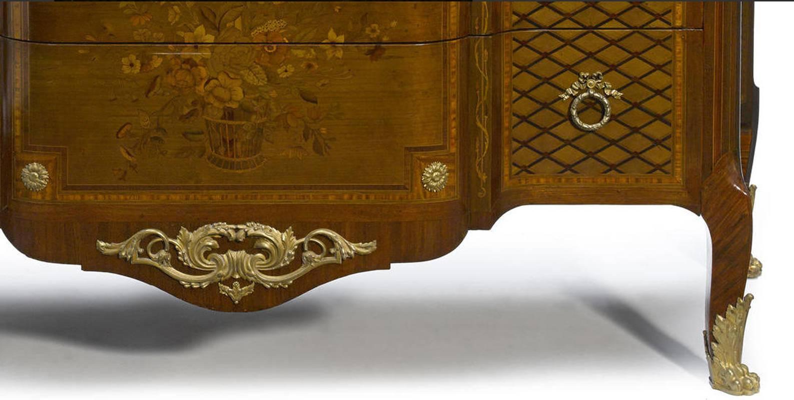 Gilt French Parquetry and Marquetry Ormolu-Mounted Commode, 19th Century