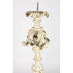 Pair of Italian Carved Wood and Wrought Iron Torchieres, 19th Century