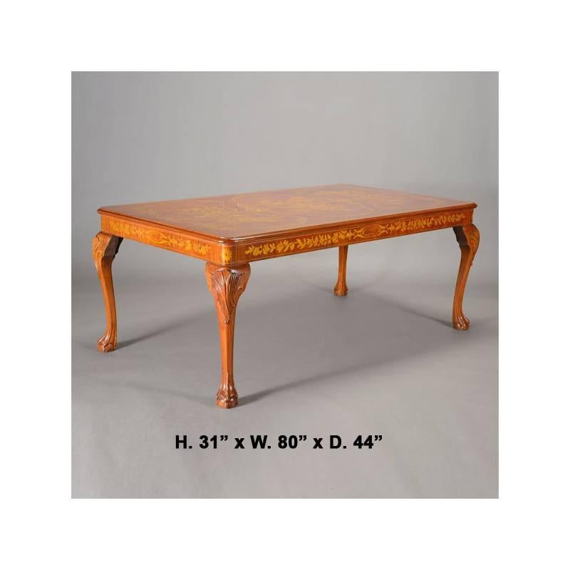 Inlay Dutch Marquetry Style Dining Table with Floral Motif