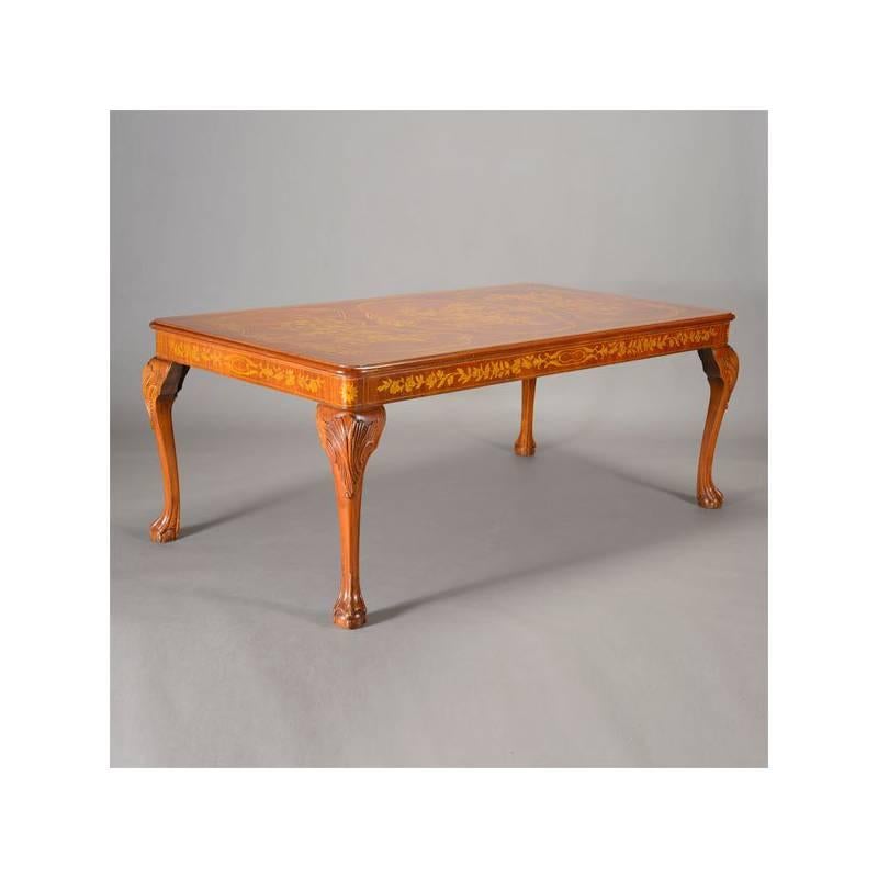 Dutch Marquetry Style Dining Table with Floral Motif 1