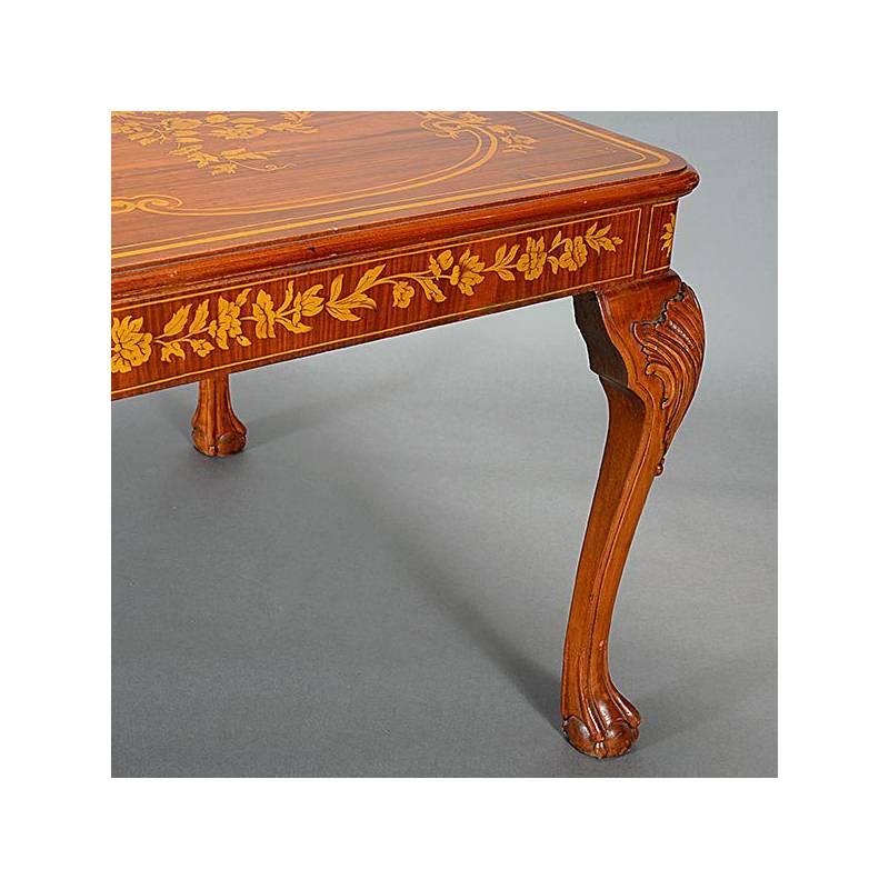 Fruitwood Dutch Marquetry Style Dining Table with Floral Motif