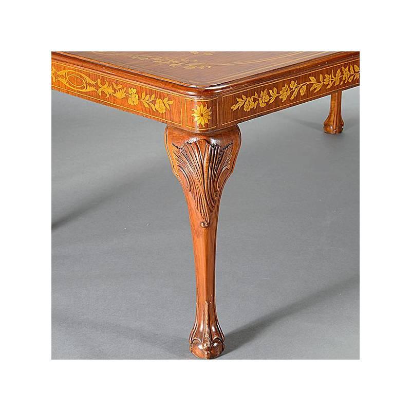20th Century Dutch Marquetry Style Dining Table with Floral Motif