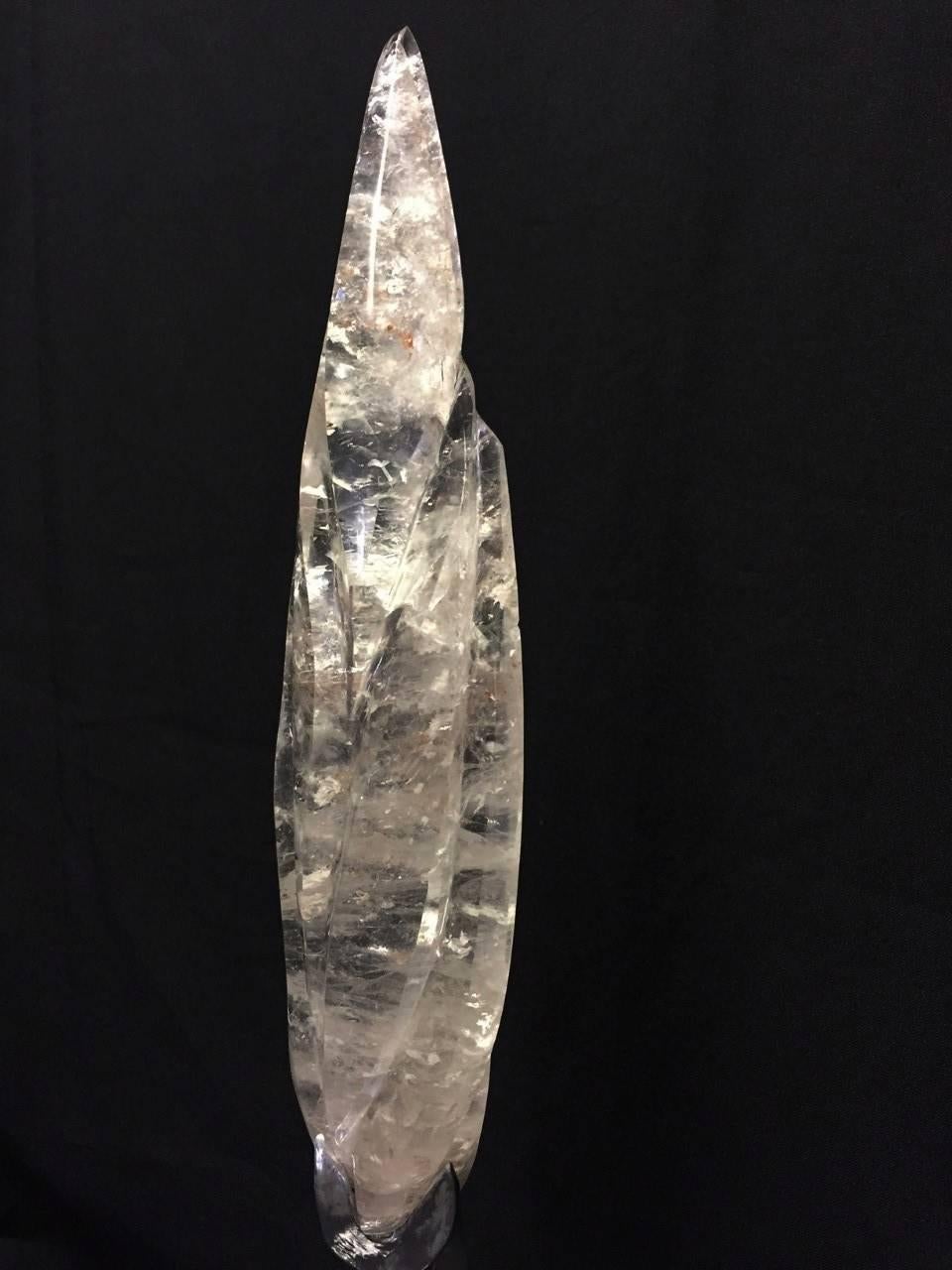 Hand-Carved Modern Rock Crystal Sculpture of Flame