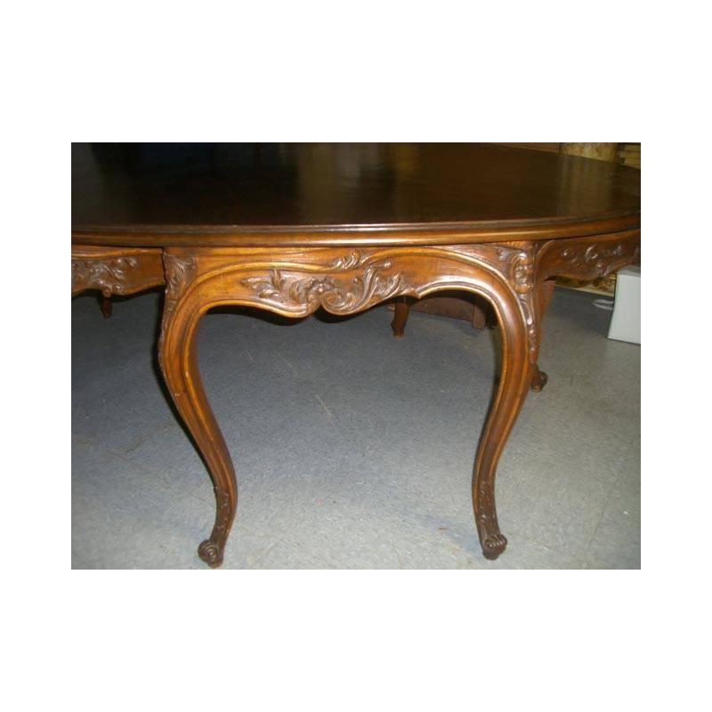 French Louis XV Style Carved Oval Oak Dining Table, 19th Century