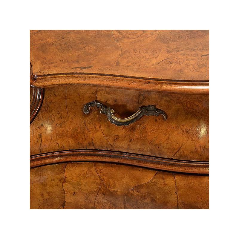 Venetian Rococo Style Burl Walnut Veneered Commode Cabinet, circa 1900 In Good Condition In Cypress, CA