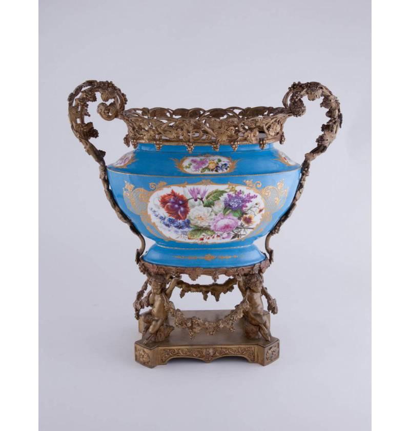French Bronze and Sèvres Style Porcelain Centerpiece, 19th Century