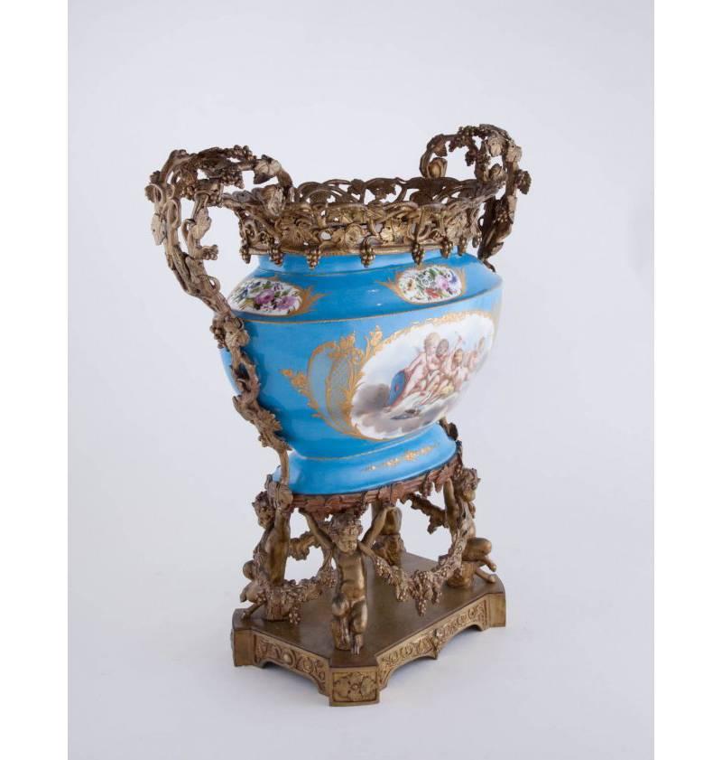 Bronze and Sèvres Style Porcelain Centerpiece, 19th Century In Good Condition In Cypress, CA