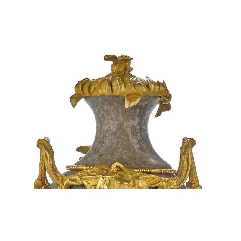 Napoleon III Pair of French Ormolu and Marble Urns Signed Sanglan, 19th Century For Sale