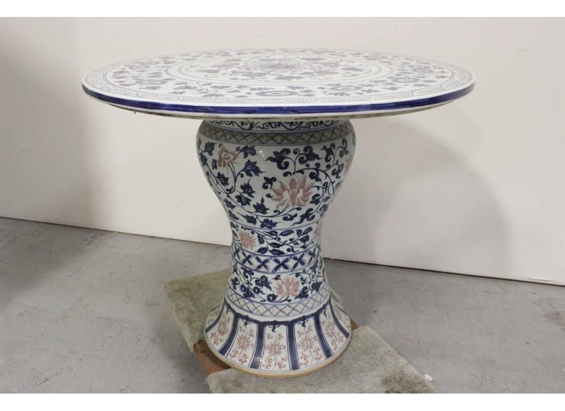 Hand-Painted Chinese Blue and White Porcelain Round Table