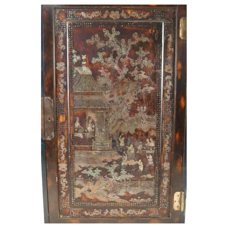 Mother of Pearl Inlaid and Lacquer Cabinet, Antique Chinese Export In Good Condition In Cypress, CA