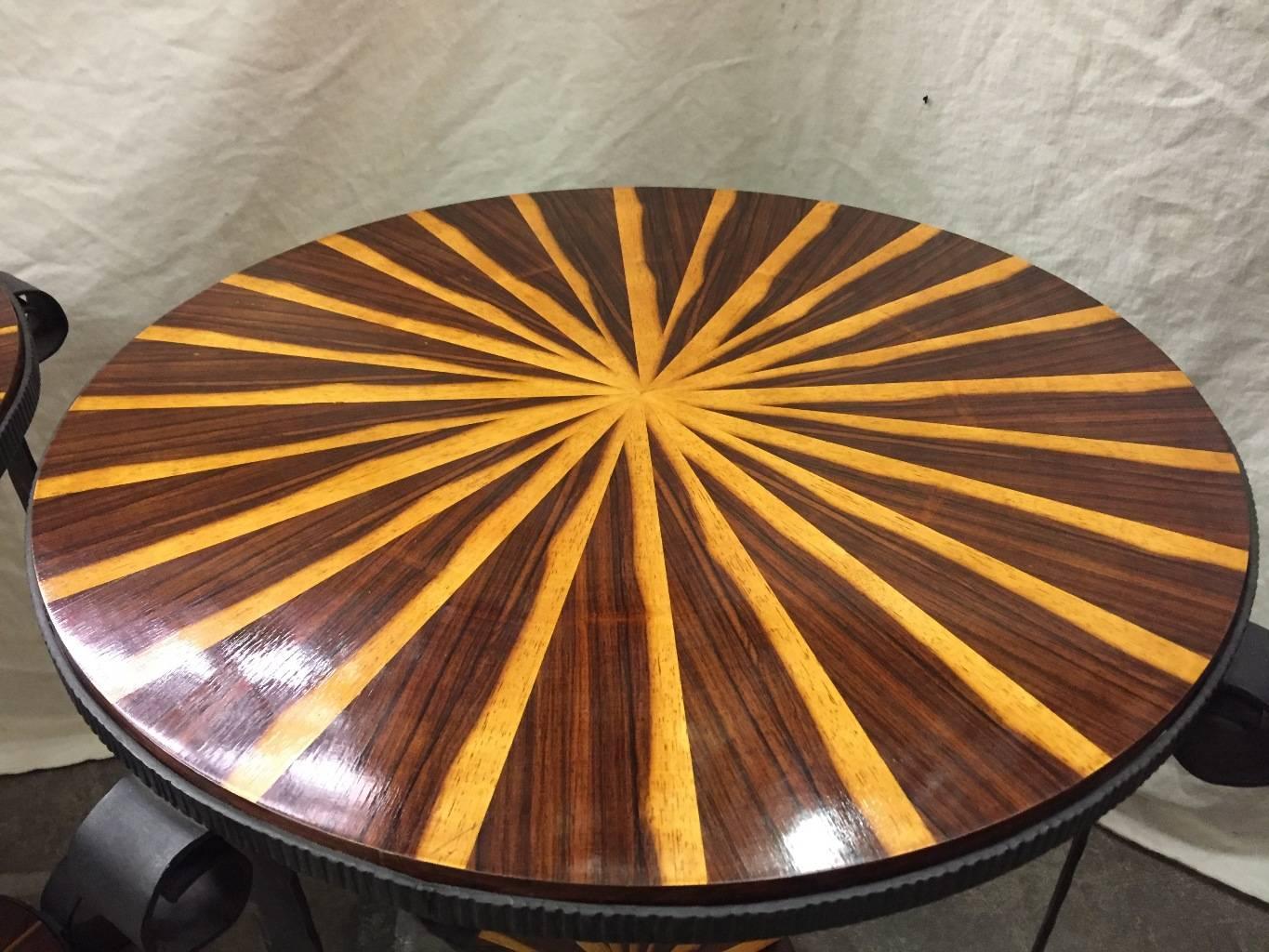 Pair of Italian Art Deco Calamander Wood Round Tables In Good Condition In Cypress, CA