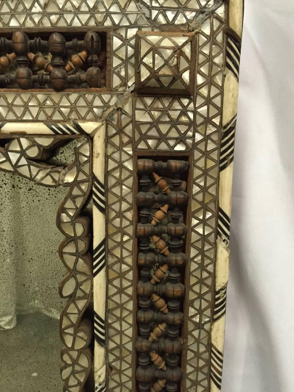 19th Century Syrian Mother of Pearl Inlaid Mirror In Good Condition In Cypress, CA