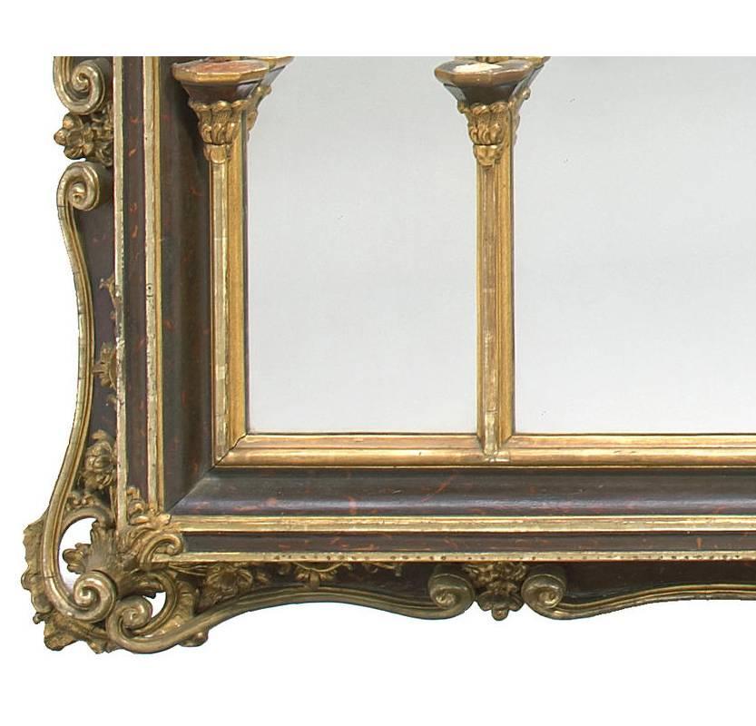 Carved Large Italian Faux Tortoiseshell Painted Mirror, 19th Century