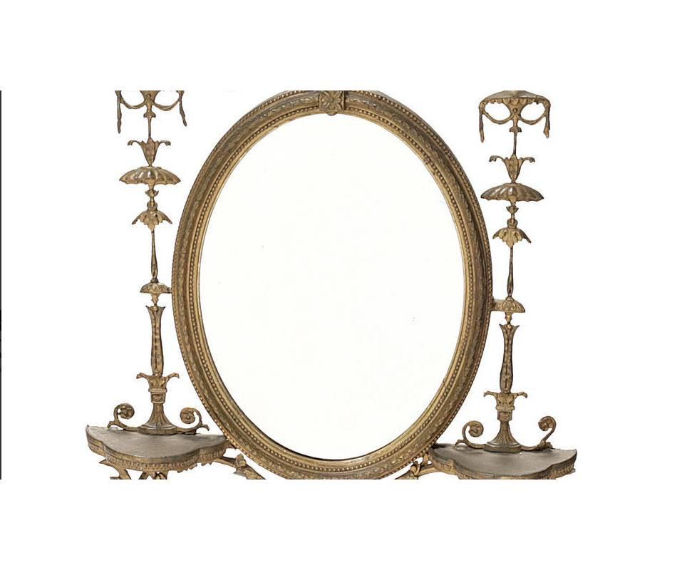 Carved English Adams Style Gilt and Detailed Girandole Mirror