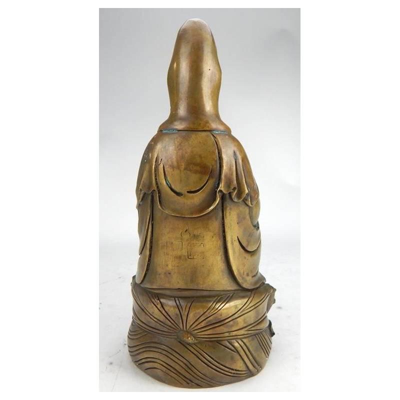 Antique Chinese Bronze Quan Yin, Signed In Good Condition In Cypress, CA